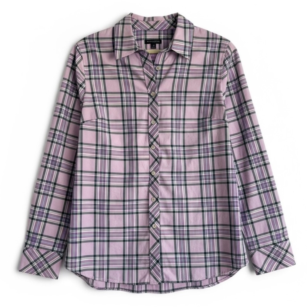 New Talbots Plaid Button Down Shirt Holiday Top Lavender Purple Metallic Medium